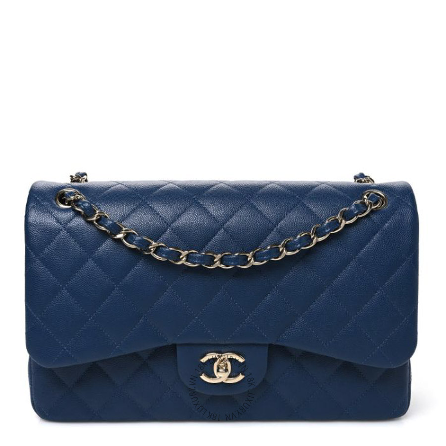 Túi xách đeo chéo Chanel Caviar Quilted Jumbo Double Flap Navy Blue FPTC263