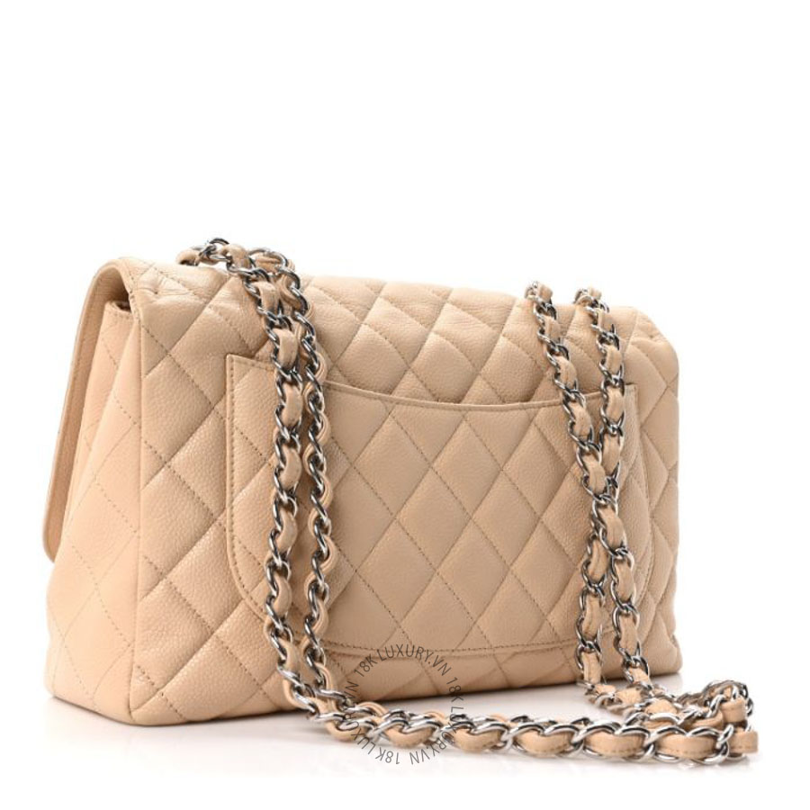 Túi Xách Đeo Chéo Chanel Caviar Quilted Jumbo Single Flap Beige Clair CVB726