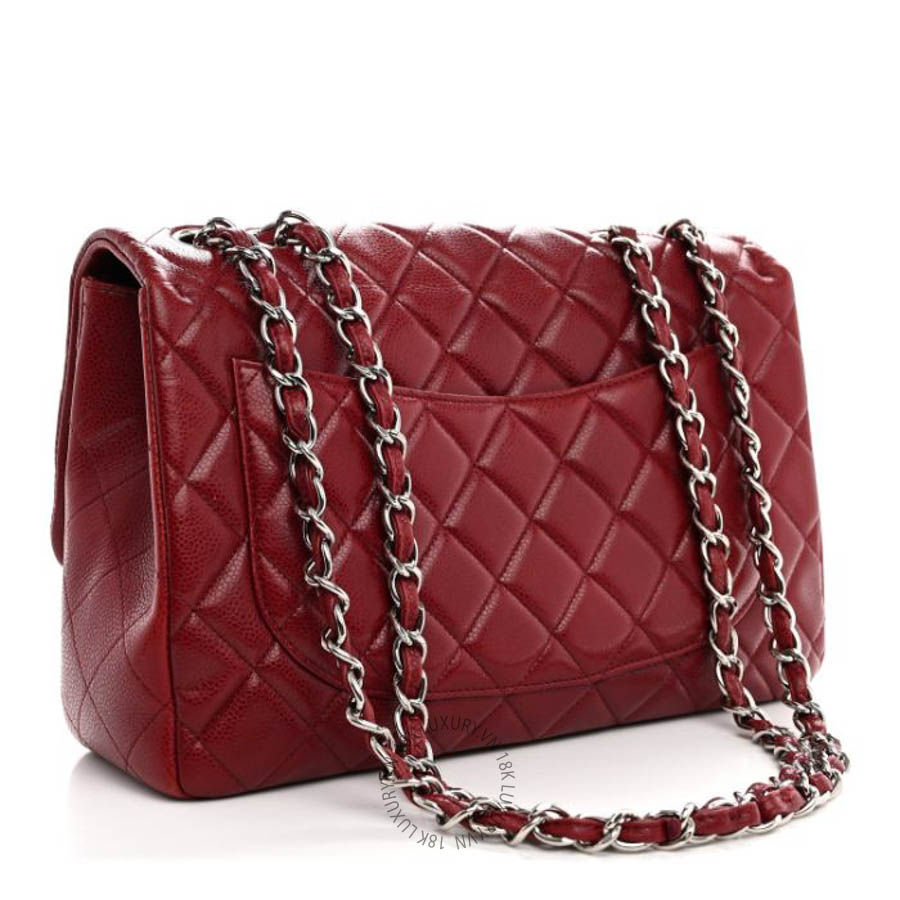Túi Xách Đeo Chéo Chanel Caviar Quilted Jumbo Single Flap Dark Red CVB872