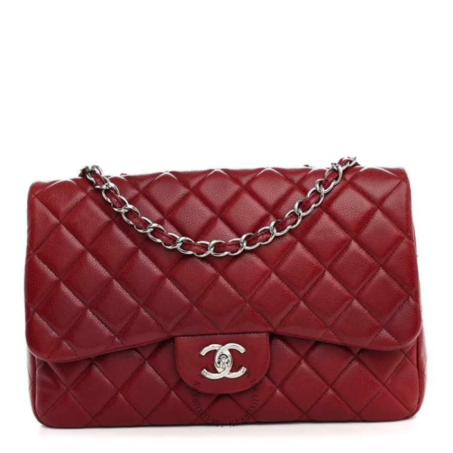 Túi Xách Đeo Chéo Chanel Caviar Quilted Jumbo Single Flap Dark Red CVB872