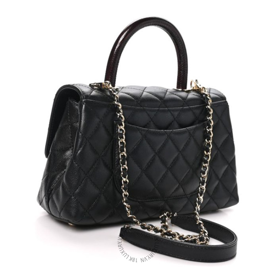 Túi xách đeo chéo Chanel Caviar Quilted Lizard Embossed Mini Coco Handle Flap Black FPTC868