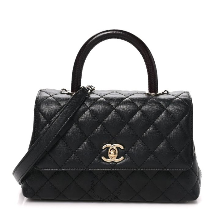 Túi xách đeo chéo Chanel Caviar Quilted Lizard Embossed Mini Coco Handle Flap Black FPTC868