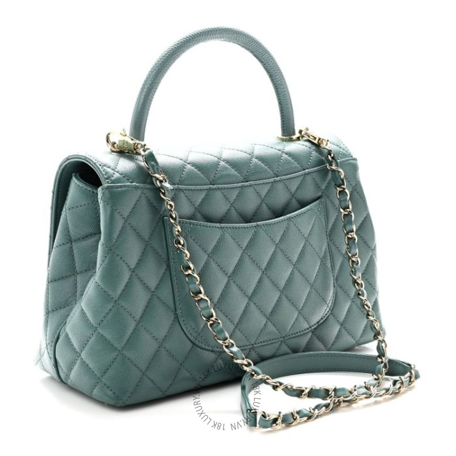 Túi Xách Đeo Chéo Chanel Caviar Quilted Lizard Embossed Small Coco Handle Flap Green CVB1020