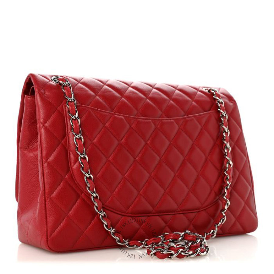 Túi xách đeo chéo Chanel Caviar Quilted Maxi Double Flap Dark Red FPTC919