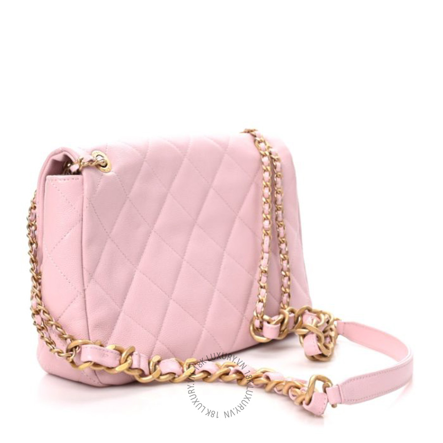 Túi xách đeo chéo Chanel Caviar Quilted Medium Chain Flap Light Pink FPTC645