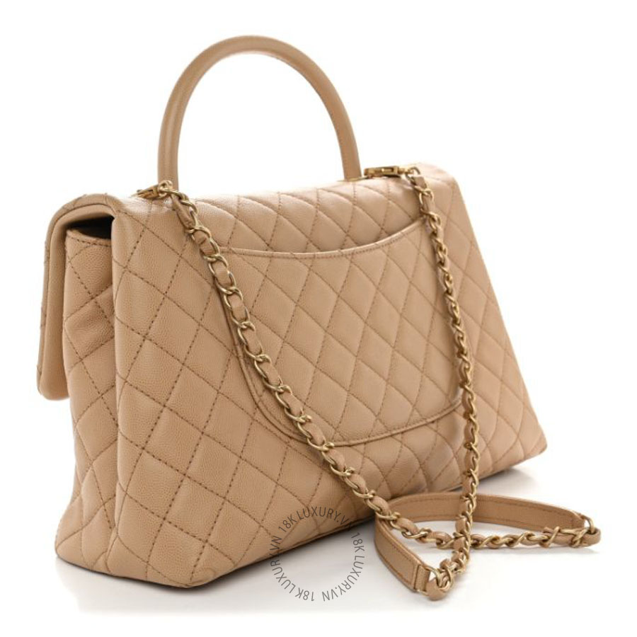 Túi xách đeo chéo Chanel Caviar Quilted Medium Coco Handle Flap Beige FPTC627