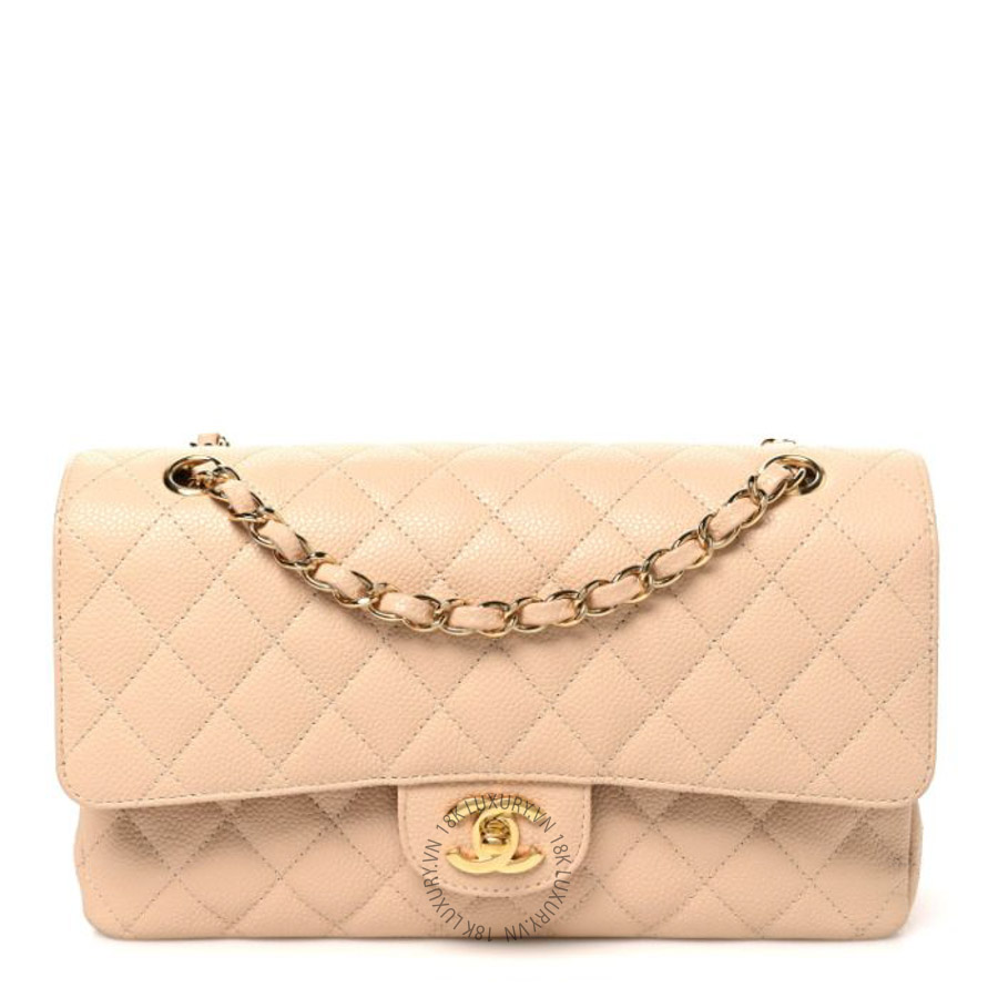 Túi Xách Đeo Chéo Chanel Caviar Quilted Medium Double Flap Beige Beige Clair CVB890