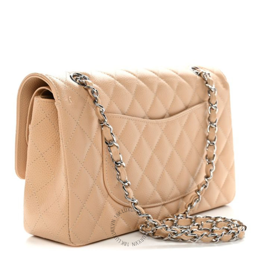 Túi Xách Đeo Chéo Chanel Caviar Quilted Medium Double Flap Beige CVB1035