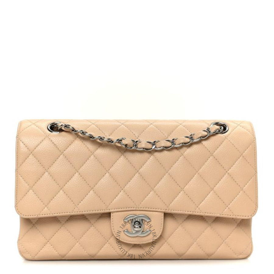 Túi Xách Đeo Chéo Chanel Caviar Quilted Medium Double Flap Beige CVB254