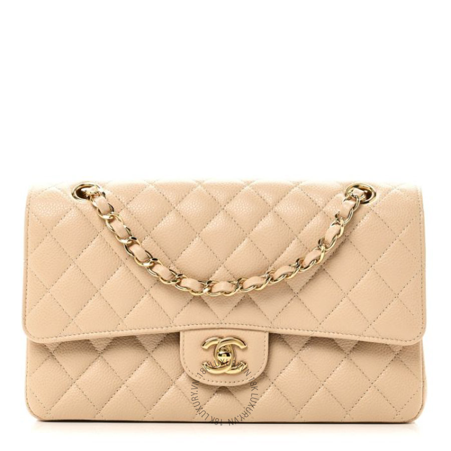 Túi Xách Đeo Chéo Chanel Caviar Quilted Medium Double Flap Beige CVB665
