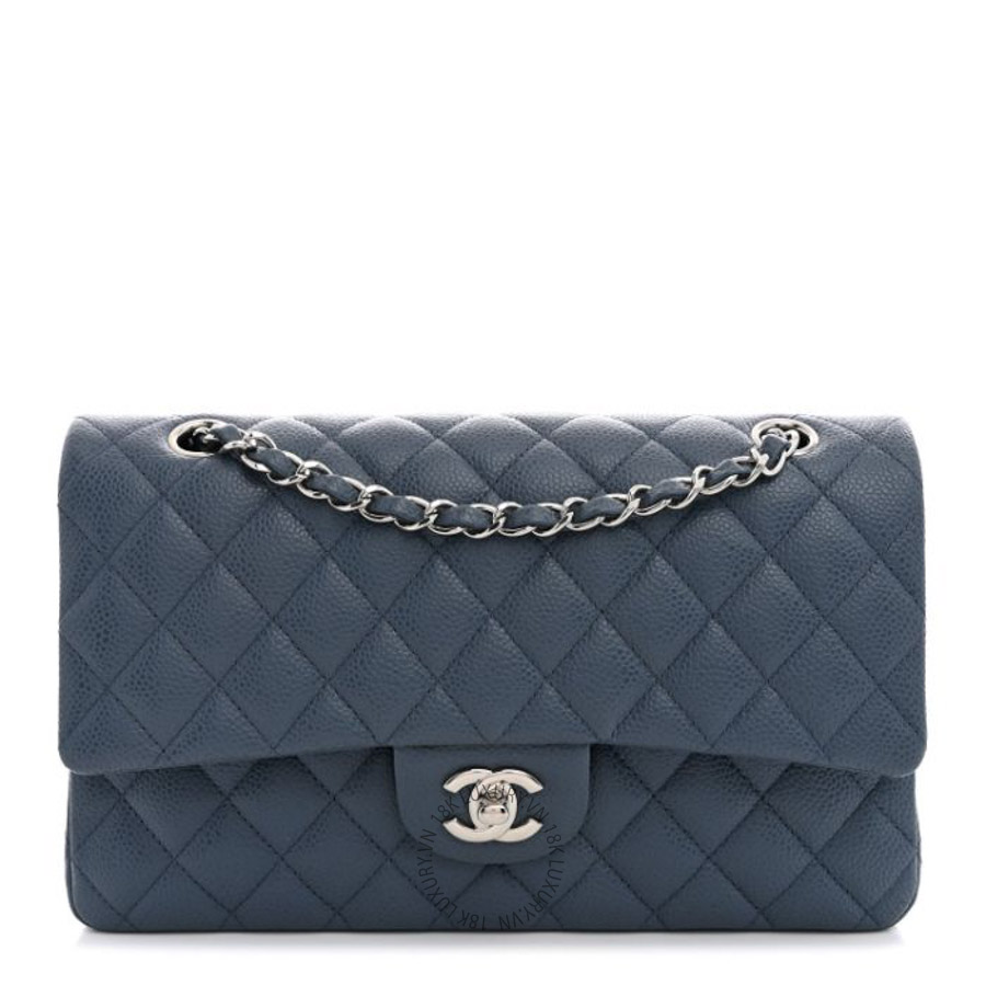 Túi xách đeo chéo Chanel Caviar Quilted Medium Double Flap Blue FPTC1063