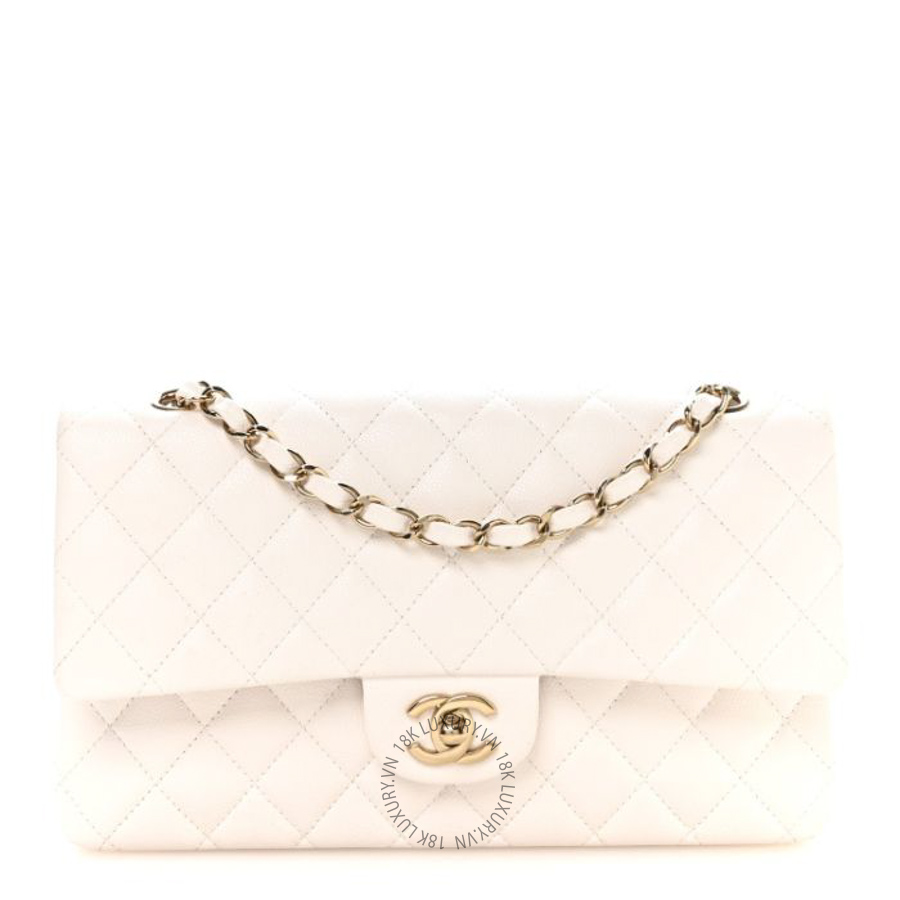 Túi Xách Đeo Chéo Chanel Caviar Quilted Medium Double Flap White CVB895
