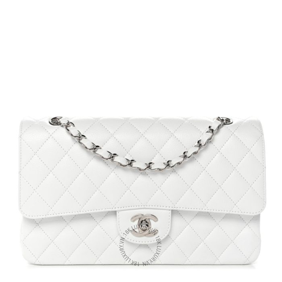 Túi xách đeo chéo Chanel Caviar Quilted Medium Double Flap White FPTC383