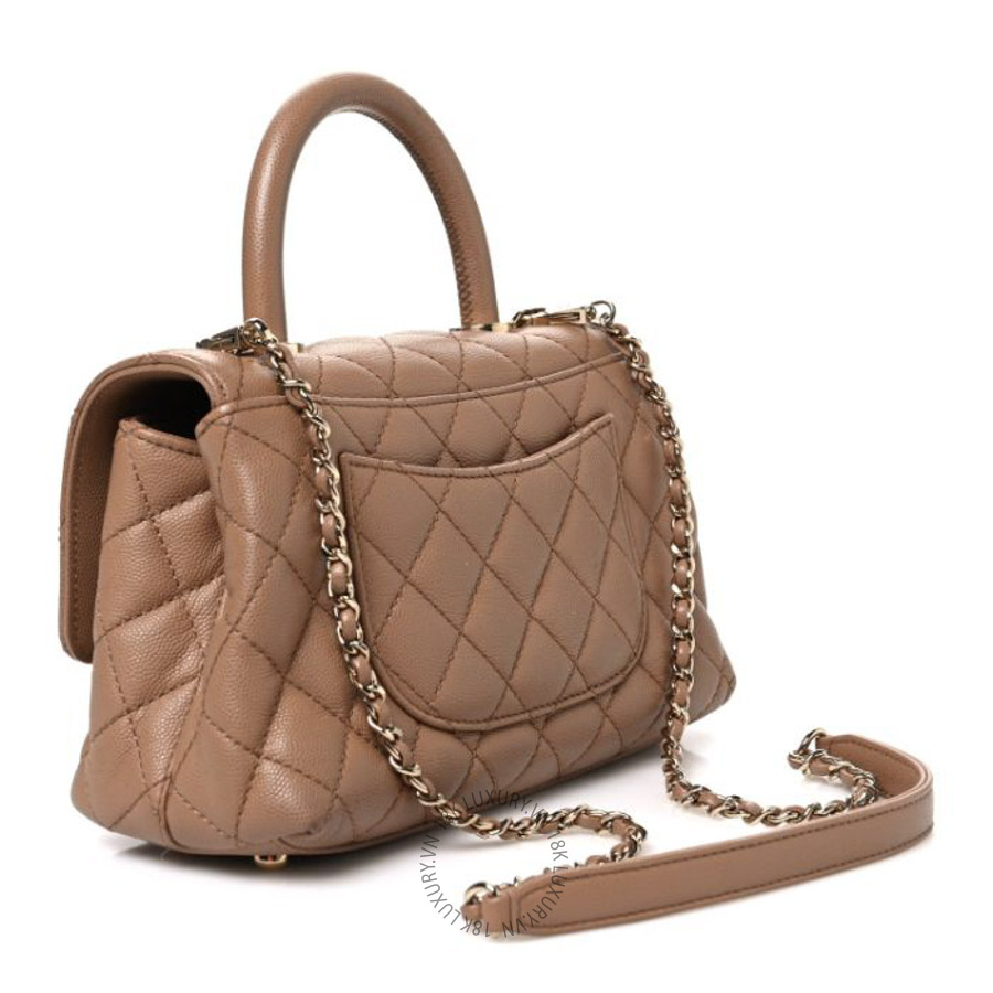 Túi xách đeo chéo Chanel Caviar Quilted Mini Coco Handle Flap Beige FPTC555