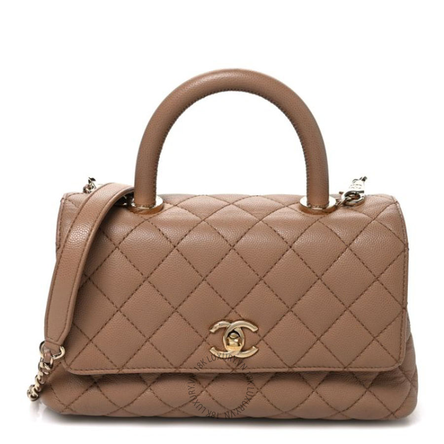 Túi xách đeo chéo Chanel Caviar Quilted Mini Coco Handle Flap Beige FPTC555