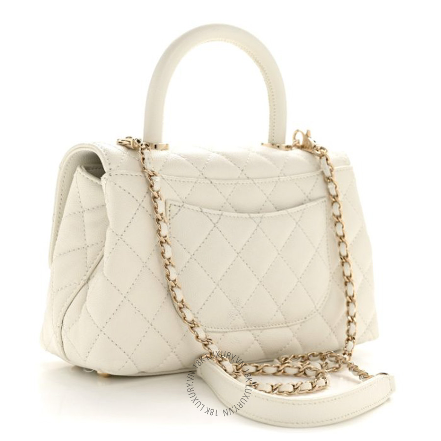 Túi Xách Đeo Chéo Chanel Caviar Quilted Mini Coco Handle Flap White CVB889