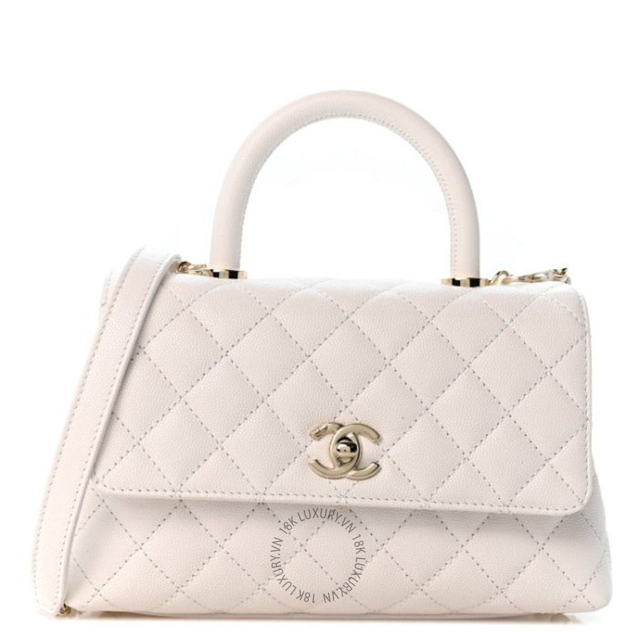 Túi xách đeo chéo Chanel Caviar Quilted Mini Coco Handle Flap White FPTC616
