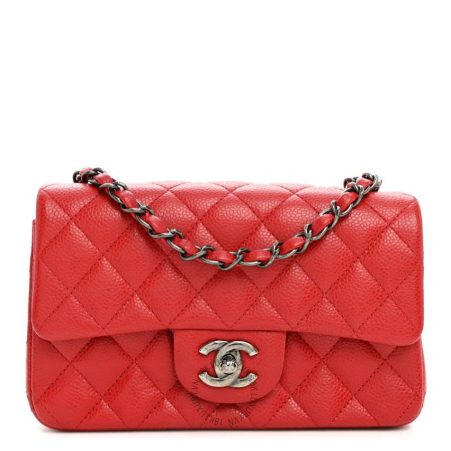 Túi xách đeo chéo Chanel Caviar Quilted Mini Rectangular Flap Red FPTC448