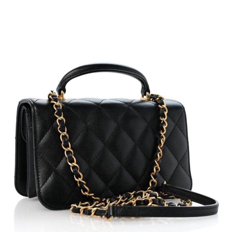 Túi xách đeo chéo Chanel Caviar Quilted Mini Top Handle Flap Black FPTC1106