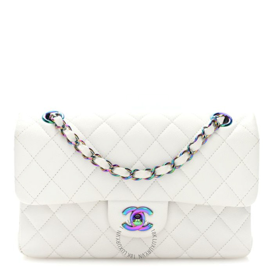 Túi Xách Đeo Chéo Chanel Caviar Quilted Rainbow CC Small Double Flap White CVB860