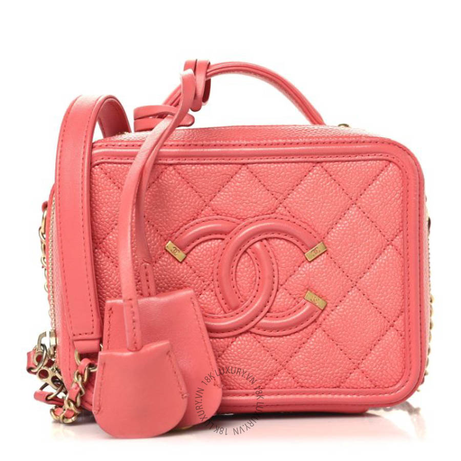 Túi xách đeo chéo Chanel Caviar Quilted Small CC Filigree Vanity Case Pink FPTC305