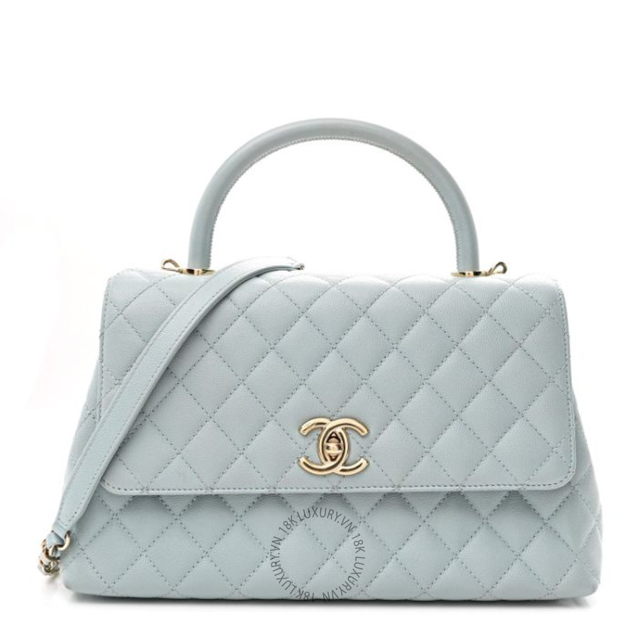 Túi Xách Đeo Chéo Chanel Caviar Quilted Small Coco Handle Flap Light Blue CVB567