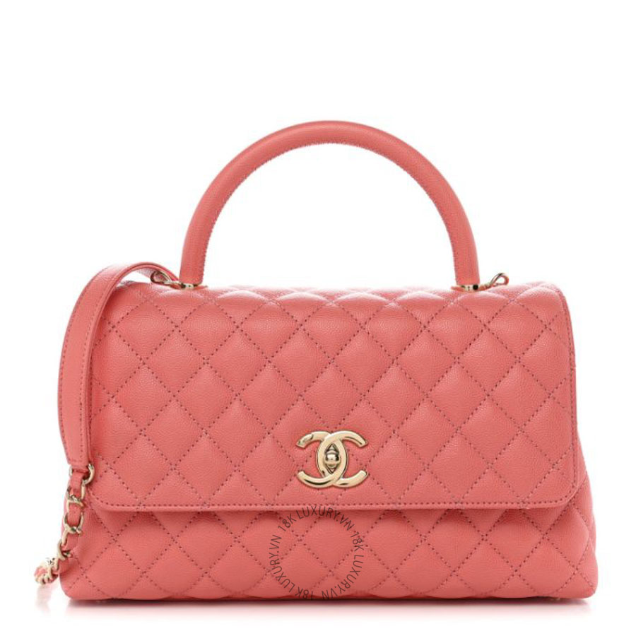 Túi Xách Đeo Chéo Chanel Caviar Quilted Small Coco Handle Flap Pink CVB710