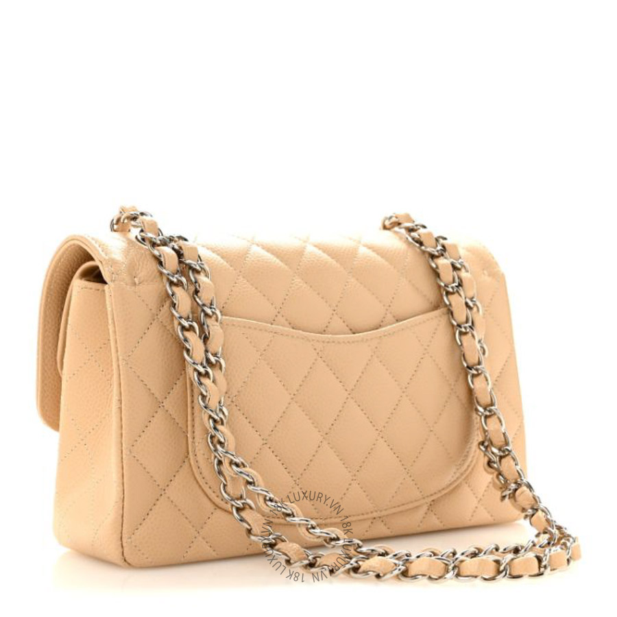 Túi Xách Đeo Chéo Chanel Caviar Quilted Small Double Flap Beige CVB859