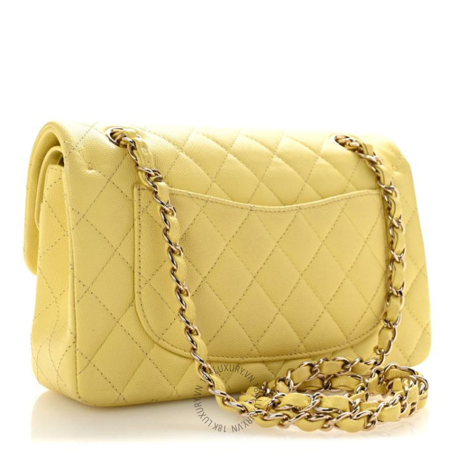 Túi Xách Đeo Chéo Chanel Caviar Quilted Small Double Flap Light Yellow CVB581