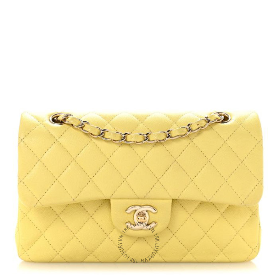 Túi Xách Đeo Chéo Chanel Caviar Quilted Small Double Flap Light Yellow CVB581