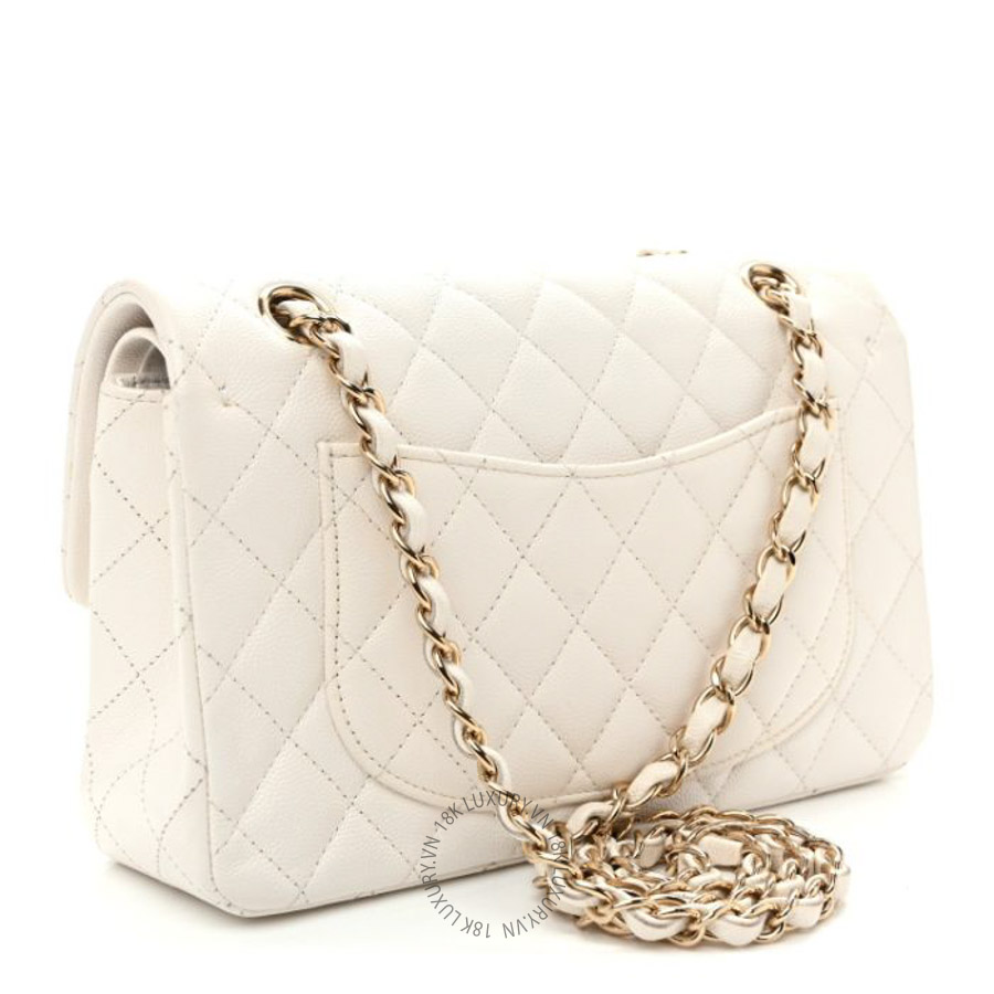 Túi Xách Đeo Chéo Chanel Caviar Quilted Small Double Flap White CVB1005