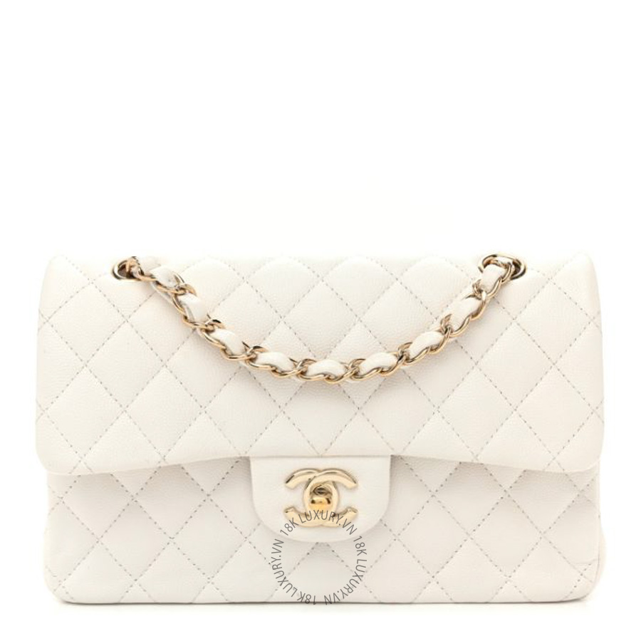 Túi Xách Đeo Chéo Chanel Caviar Quilted Small Double Flap White CVB1005