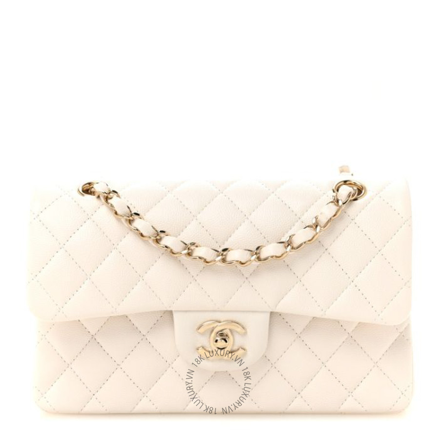 Túi Xách Đeo Chéo Chanel Caviar Quilted Small Double Flap White CVB856