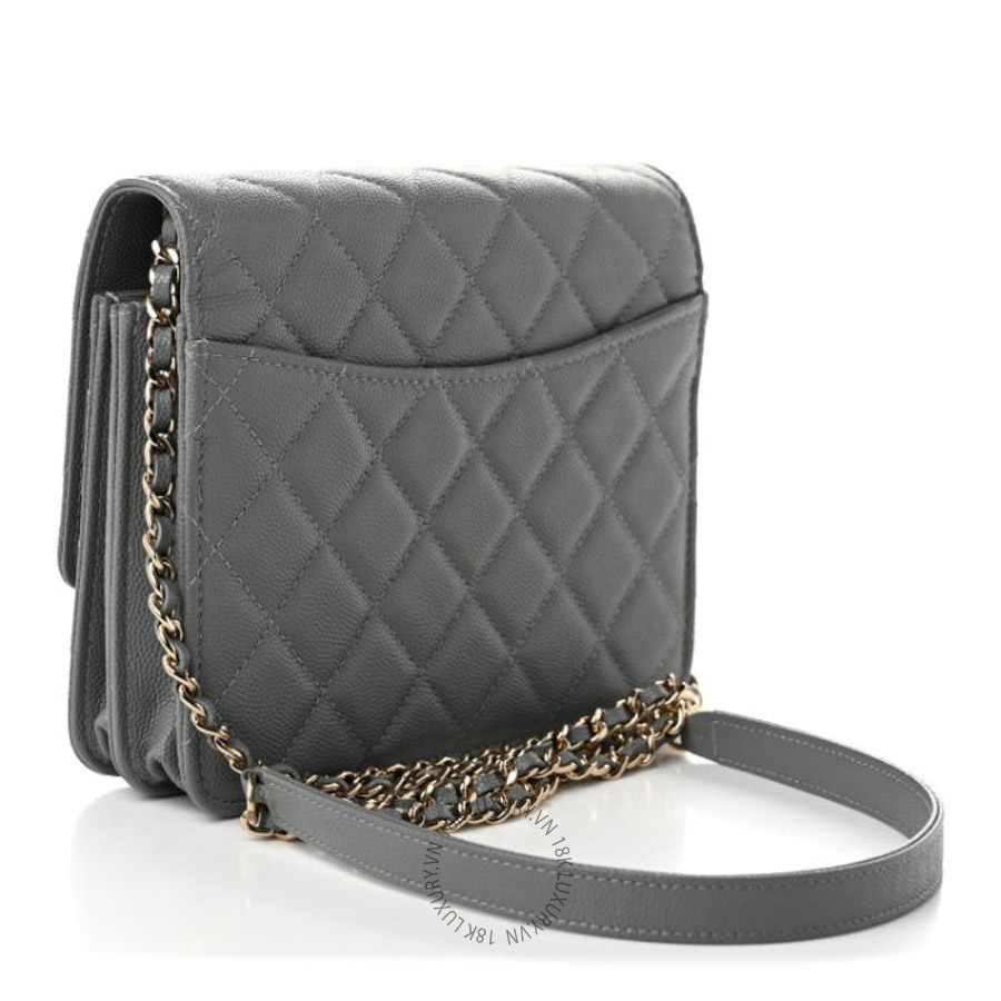 Túi xách đeo chéo Chanel Caviar Quilted Square Wallet On Chain WOC Grey FPTC099