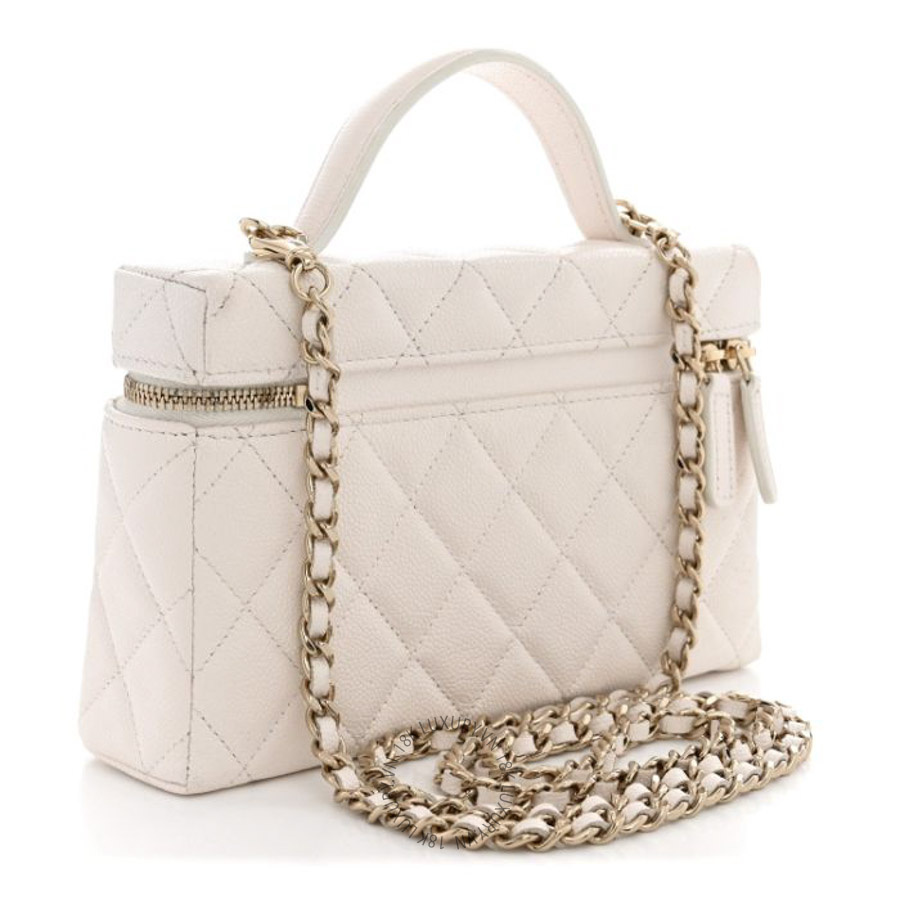 Túi xách đeo chéo Chanel Caviar Quilted Top Handle Slim Vanity With Chain White FPTC910