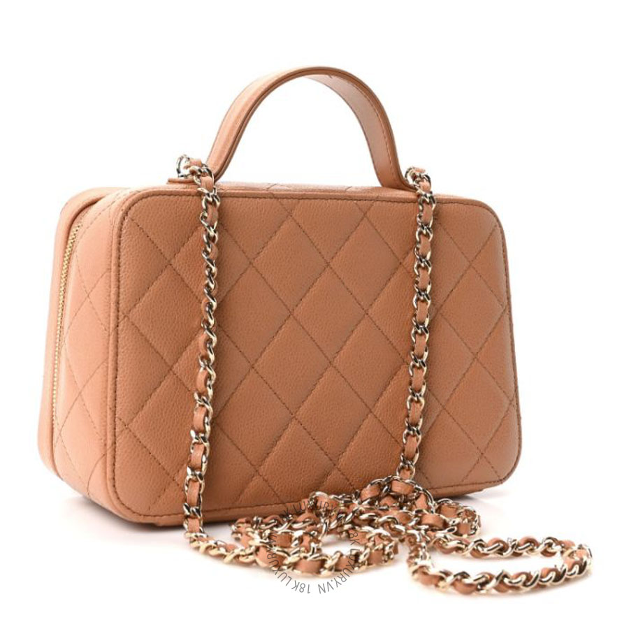 Túi xách đeo chéo Chanel Caviar Quilted Top Handle Vanity With Chain Dark Beige FPTC348