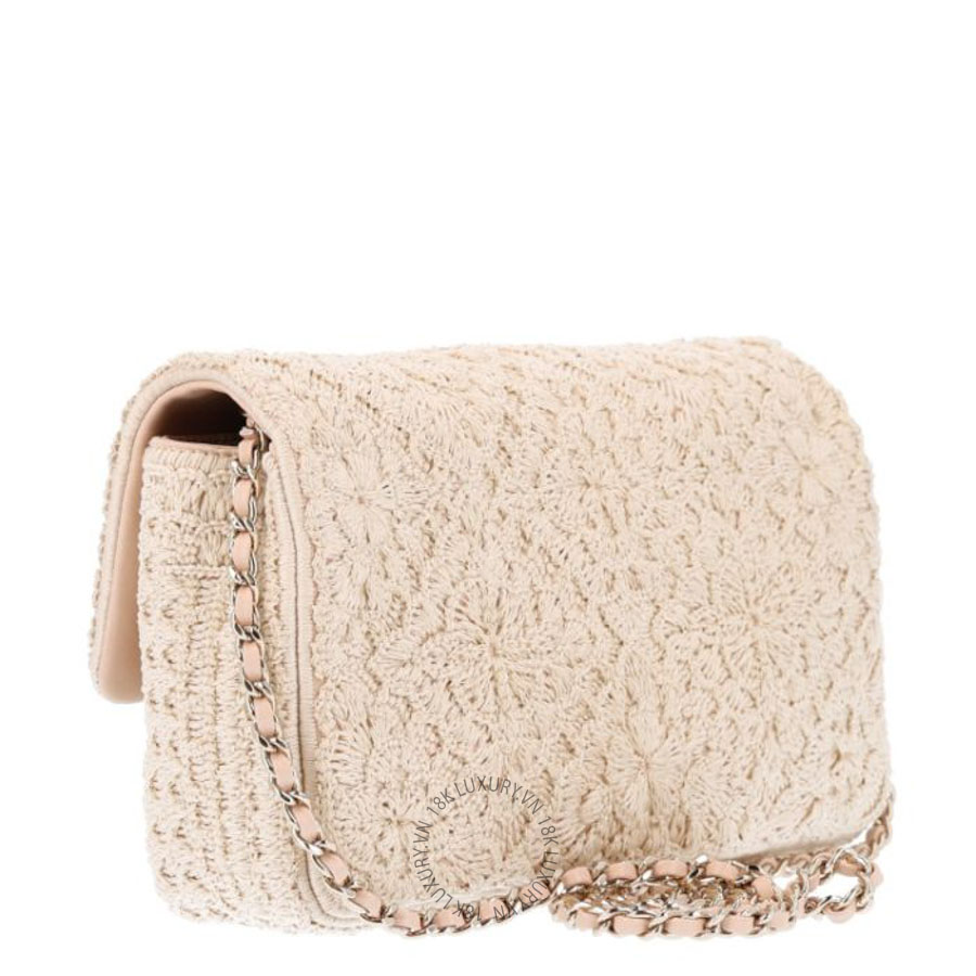 Túi Xách Đeo Chéo Chanel Crochet Embroidered Camelia Small Rectangular Flap Ecru CVB573