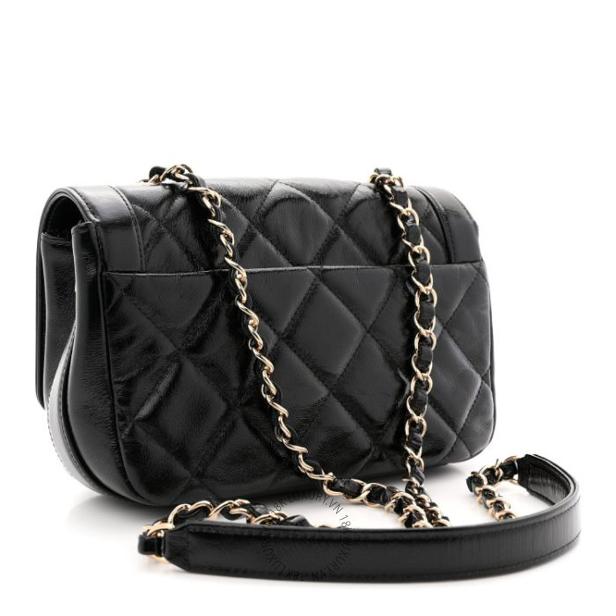 Túi xách đeo chéo Chanel Crumpled Glazed Lambskin Quilted Mini Flap Black FPTC877