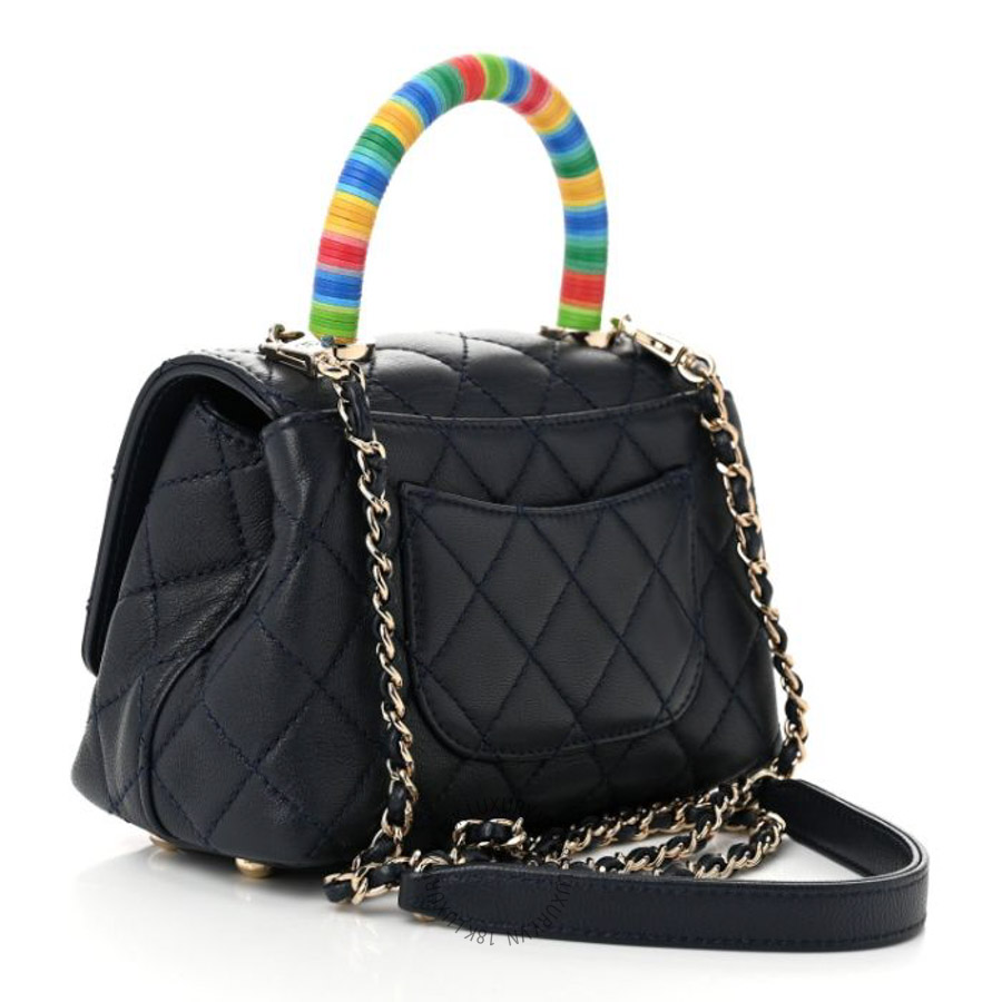Túi xách đeo chéo Chanel Goatskin Quilted Extra Mini Rainbow Coco Handle Flap Navy Blue FPTC890