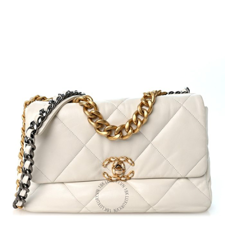 Túi xách đeo chéo Chanel Goatskin Quilted Large Chanel 19 Flap White FPTC398