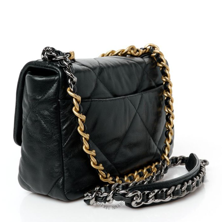 Túi Xách Đeo Chéo Chanel Goatskin Quilted Medium Chanel 19 Flap Black CVB659