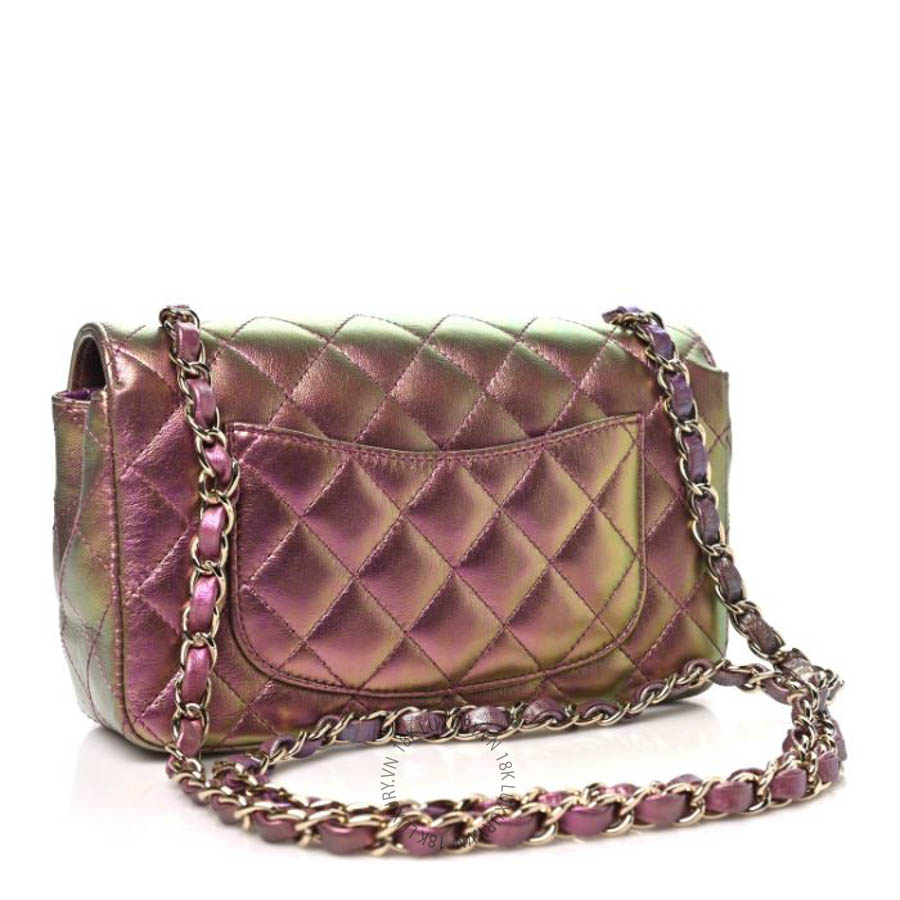 Túi Xách Đeo Chéo Chanel Iridescent Lambskin Quilted Mini Rectangular Flap Purple CVB995