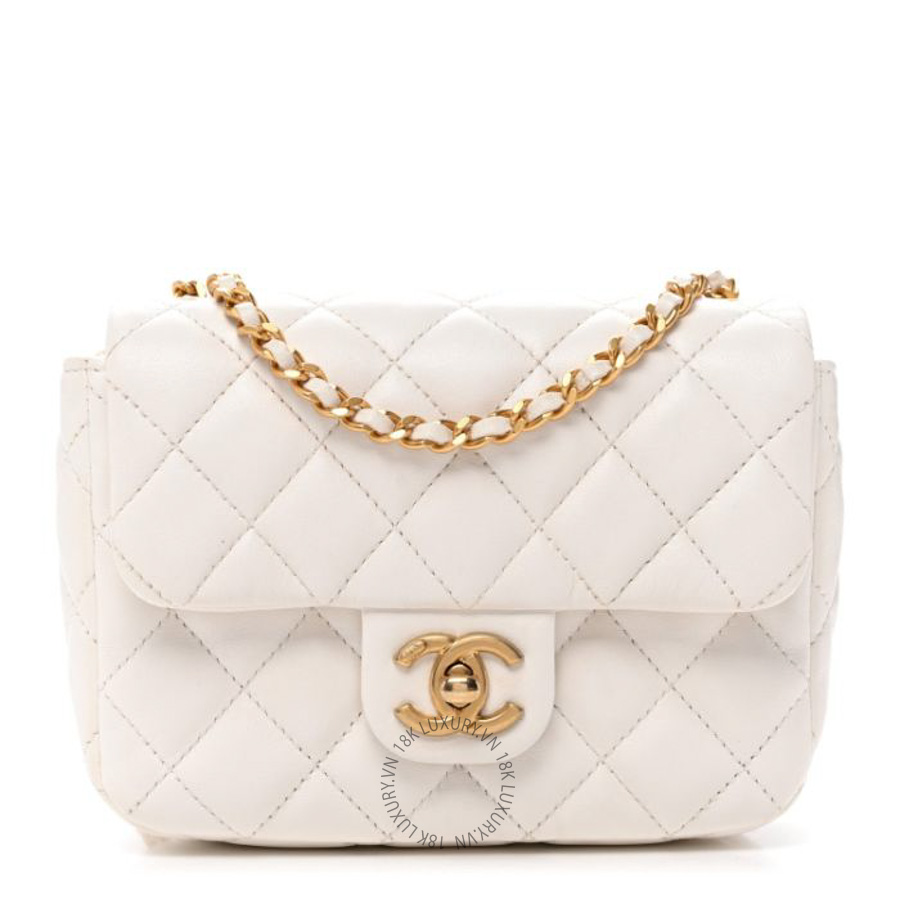 Túi xách đeo chéo Chanel Lambskin Enamel Quilted Mini Coco Hearts Square Flap White FPTC1127