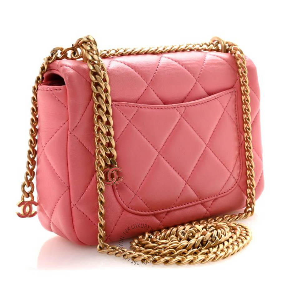 Túi Xách Đeo Chéo Chanel Lambskin Enamel Quilted Pending CC Mini Square Flap Pink CVB110