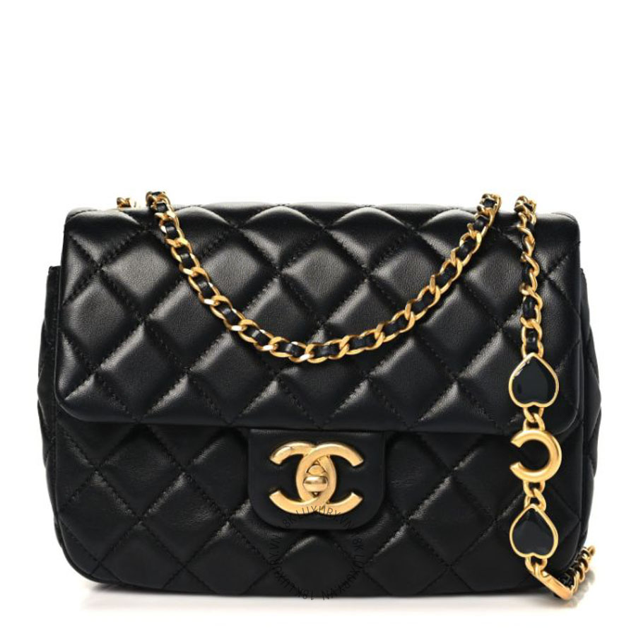 Túi xách đeo chéo Chanel Lambskin Enamel Quilted Small Coco Hearts Square Flap Black FPTC753