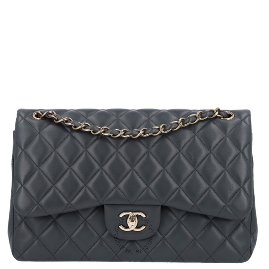 Túi Xách Đeo Chéo Chanel Lambskin Quilted Jumbo Double Flap Dark Grey CVB578