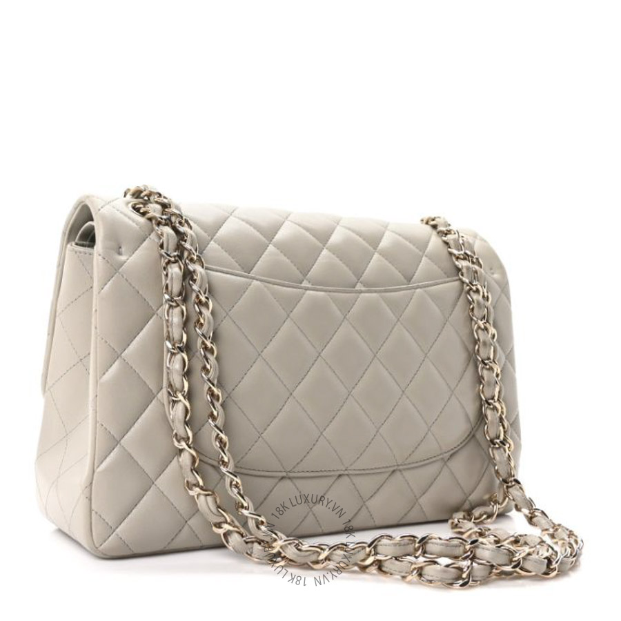 Túi Xách Đeo Chéo Chanel Lambskin Quilted Jumbo Double Flap Grey CVB1135