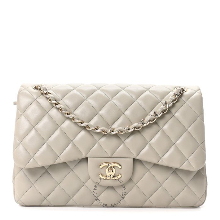 Túi Xách Đeo Chéo Chanel Lambskin Quilted Jumbo Double Flap Grey CVB1135
