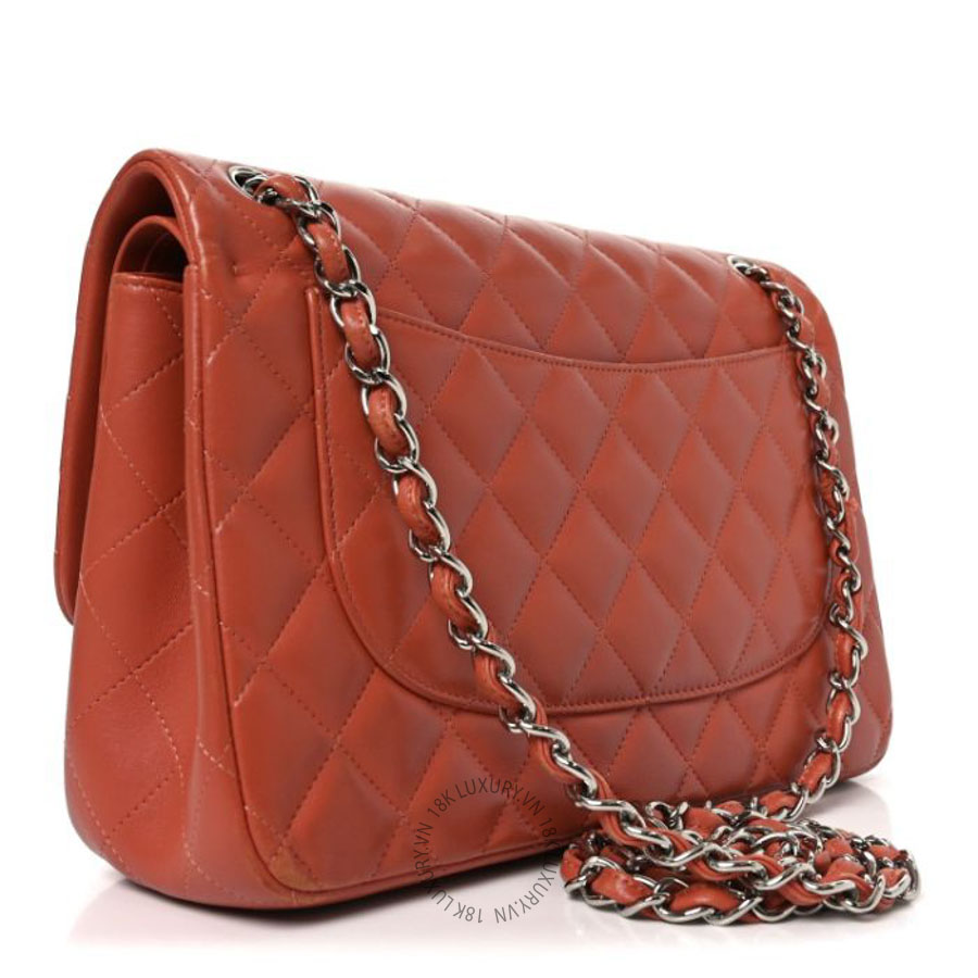 Túi Xách Đeo Chéo Chanel Lambskin Quilted Jumbo Double Flap Orange CVB1117