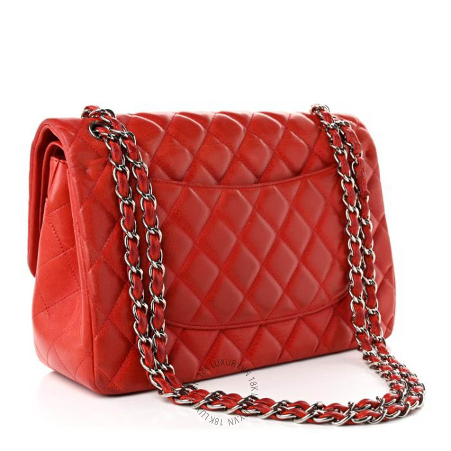 Túi Xách Đeo Chéo Chanel Lambskin Quilted Jumbo Double Flap Red CVB100